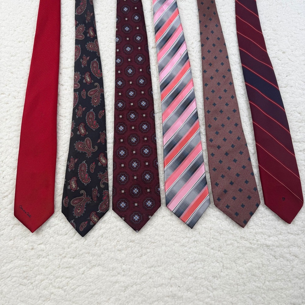 Lot 6 Mens Ties Oscar de la Renta Pierre Cardin Jos A Bank Silk Paisley Stripe